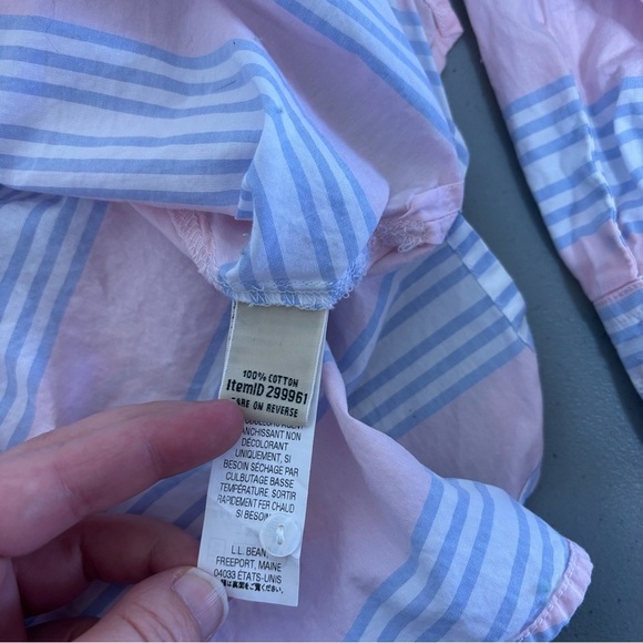 LL Bean Women's XL Striped Button Front Cotton Long Sleeve Shirt Pink Blue - Picture 5 of 6